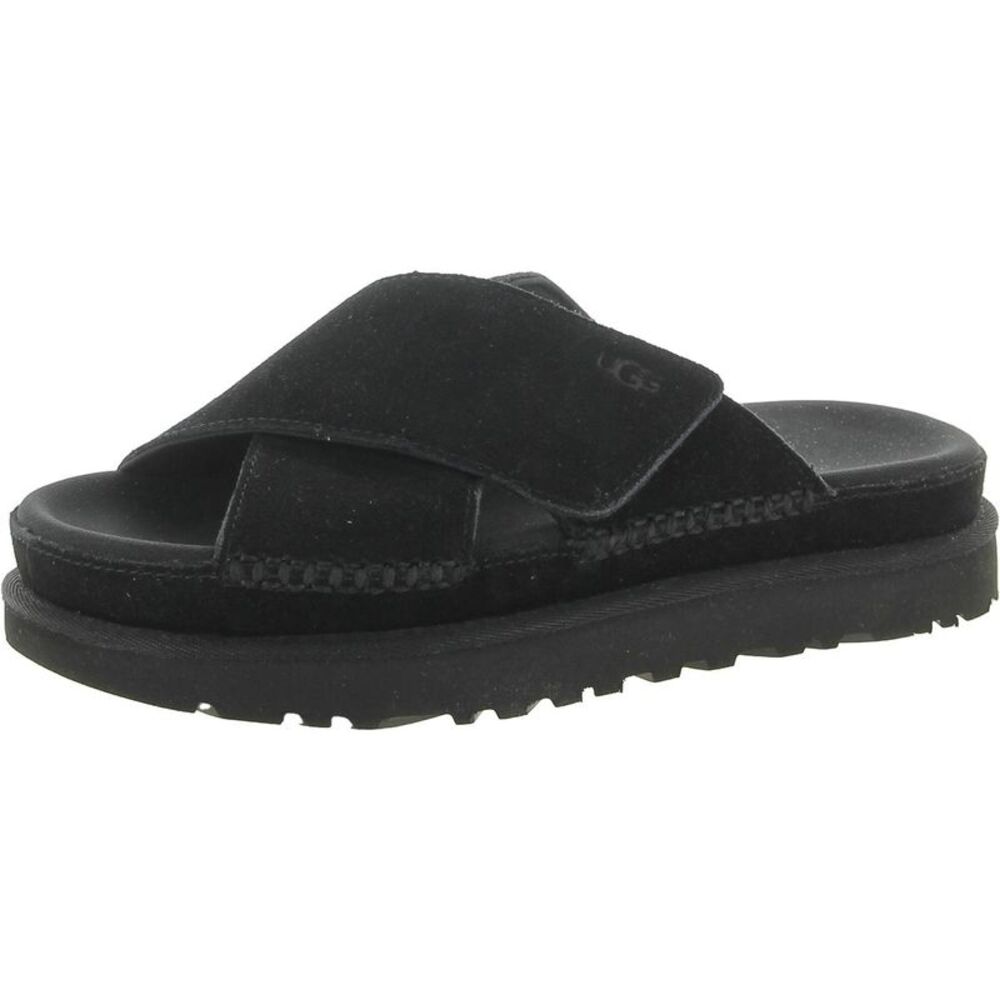 Ugg Womens Goldenstar Black Leather Slip On Platform Sandals Shoes Used